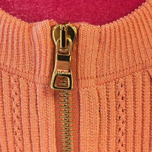 Balmain Gold Button Embellished Coral Knit Mini Dress Size 36 - Picture 6 of 13